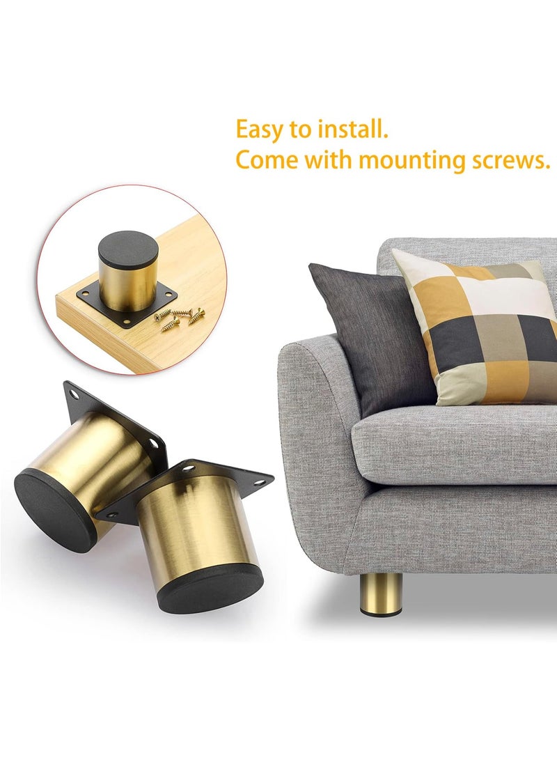 4PCS 2 Inch Stainless Steel Furniture Legs - Metal Cabinet Desk Feet, Golden Round Risers for Coffee Table, Heavy Duty Sofa, TV Stand, Dresser, Chair - Image 5